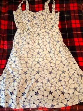 Draper James White Smocked Top with Blue Label Detail